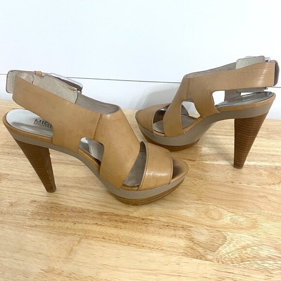 Michael Kors Tan Leather Carla Strappy Platform Heels, Women’s Size 6 - Picture 8 of 17